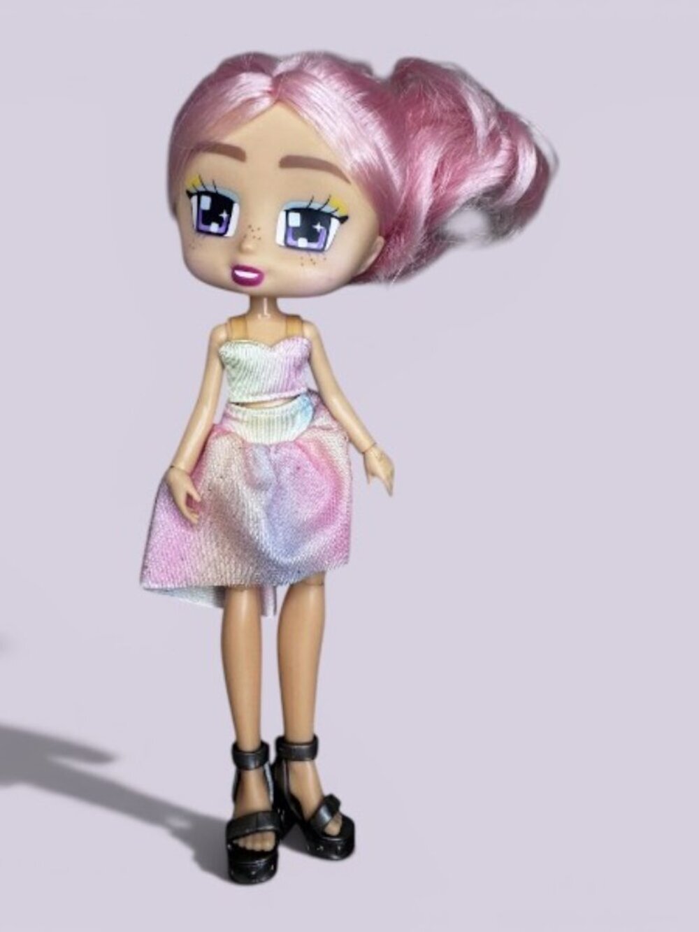 Delta Fashion Doll Pink Hair Rainbow Dress Doll Only